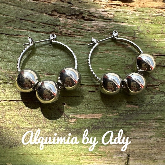 Small silver maximalist balls multi charms earrings hoops